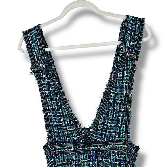 Zara NWOT Green Multi Tweed Classy Trending Overall A-Line Midi Dress Small - Picture 4 of 10